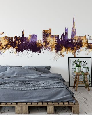 Warrington England Skyline Purple & Gold Wallpaper