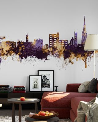 Warrington England Skyline Purple & Gold Wallpaper