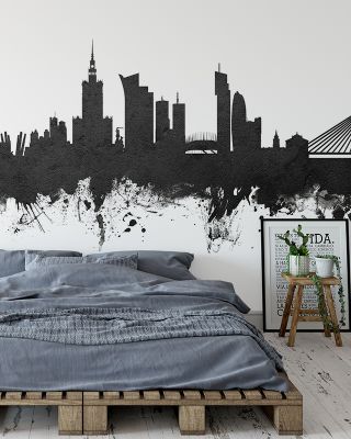 Warsaw Poland Skyline Black & White Wallpaper