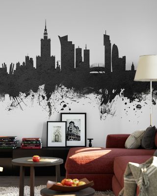 Warsaw Poland Skyline Black & White Wallpaper