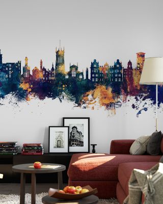Wigan England Skyline Blue & Bronze Wallpaper