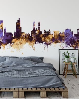 Winterthur Switzerland Skyline Purple & Gold Wallpaper