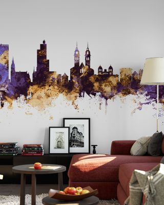 Winterthur Switzerland Skyline Purple & Gold Wallpaper