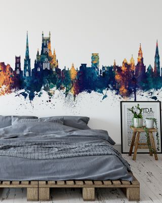 Worcester England Skyline Blue & Bronze Wallpaper