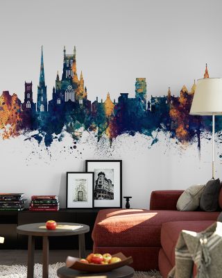Worcester England Skyline Blue & Bronze Wallpaper