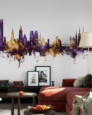 Wroclaw Poland Skyline Purple & Gold Wallpaper