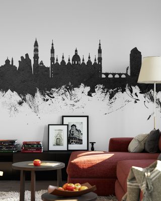 Zaragoza Spain Skyline Black & White Wallpaper