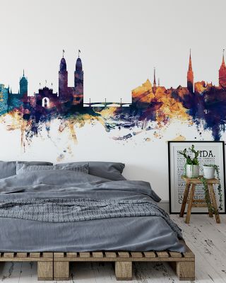 Zurich Switzerland Skyline Blue & Bronze Wallpaper