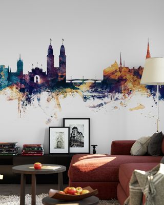 Zurich Switzerland Skyline Blue & Bronze Wallpaper