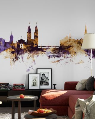 Zurich Switzerland Skyline Purple & Gold Wallpaper