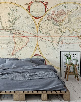 19th Century World Map Antique Cartography Wallpaper