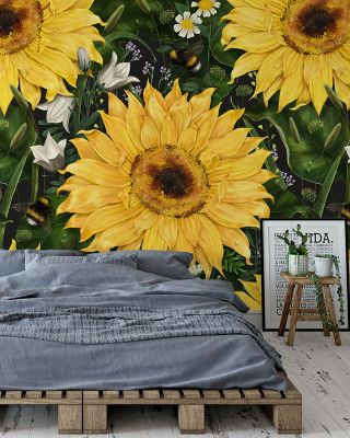 Big Sunflowers Vibrant Floral Wallpaper