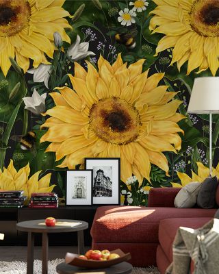 Big Sunflowers Vibrant Floral Wallpaper