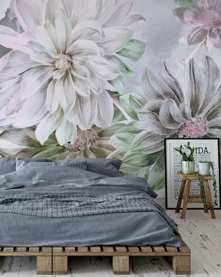 Focus on the Dahlia Light Green Botanical Wallpaper