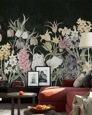 Happy Spring Flowers Dark Moody Floral Wallpaper