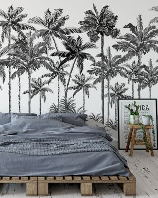 Playful Palms BW Tropical Chic Wallpaper