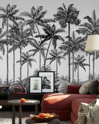 Playful Palms BW Tropical Chic Wallpaper
