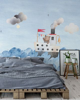 Skipper Bear Whimsical Children's Wallpaper