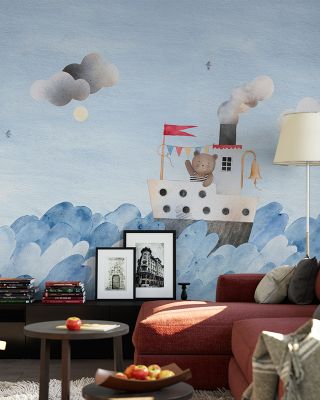 Skipper Bear Whimsical Children's Wallpaper