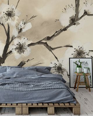 Spring Blossoms II Delicate Floral Wallpaper