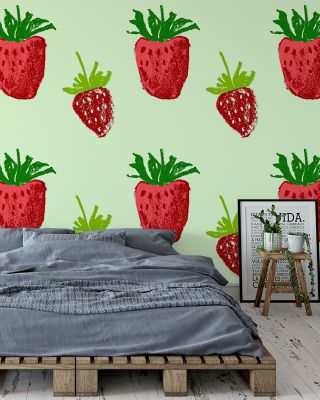 Strawberry Stamp on Repeat Playful Pattern Wallpaper