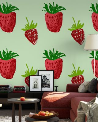 Strawberry Stamp on Repeat Playful Pattern Wallpaper