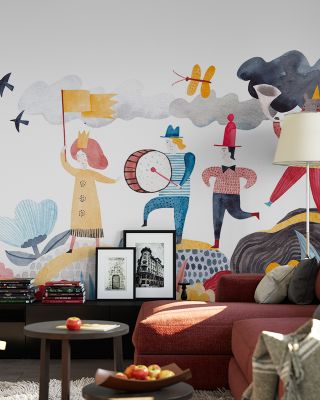 The Cheerful Parade Playful Children's Wallpaper