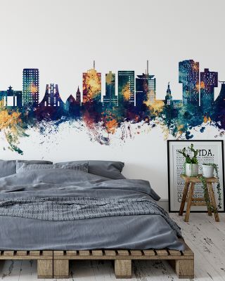Accra Ghana Skyline Blue & Bronze Wallpaper