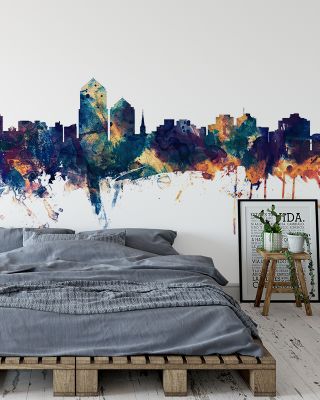Albuquerque New Mexico Skyline Blue & Bronze Wallpaper