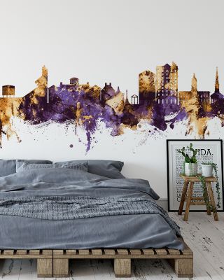 Athens Georgia Skyline Purple & Gold Wallpaper