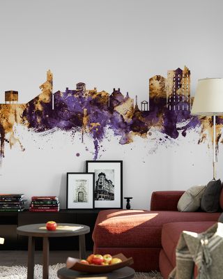 Athens Georgia Skyline Purple & Gold Wallpaper