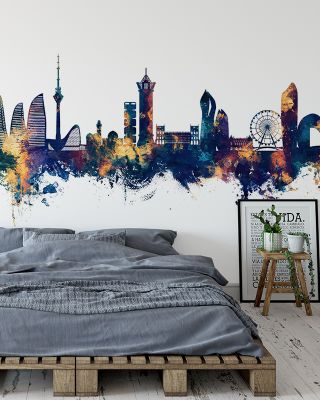 Baku Skyline Blue & Bronze Wallpaper