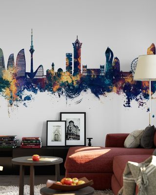Baku Skyline Blue & Bronze Wallpaper