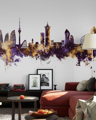 Baku Skyline Purple & Gold Wallpaper
