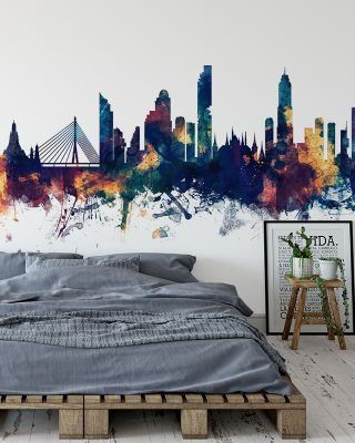Bangkok Thailand Skyline Blue & Bronze Wallpaper