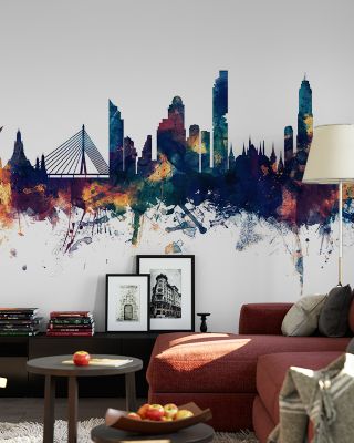 Bangkok Thailand Skyline Blue & Bronze Wallpaper