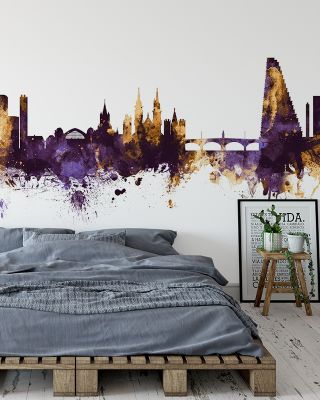 Basel Switzerland Skyline Purple & Gold Wallpaper
