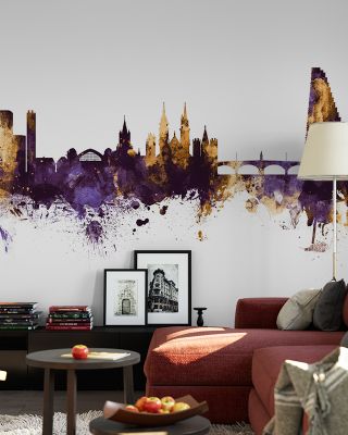 Basel Switzerland Skyline Purple & Gold Wallpaper