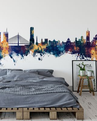 Belgrade Serbia Skyline Blue & Bronze Wallpaper