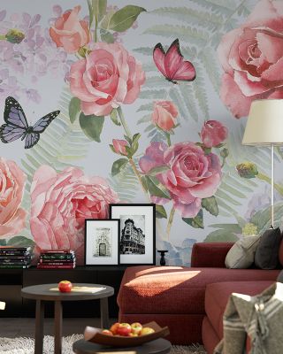 Boho Bouquet Study Blue Floral Wallpaper