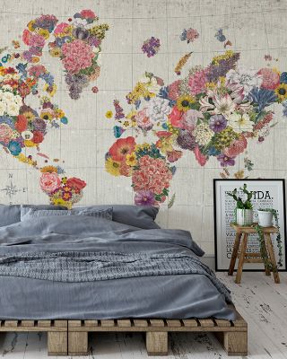 Botanical Floral Map Gray Wallpaper