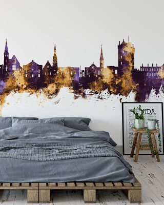 Broughty Ferry Scotland Skyline Purple & Gold Wallpaper