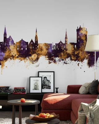 Broughty Ferry Scotland Skyline Purple & Gold Wallpaper