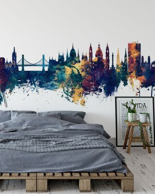 Budapest Skyline Blue & Bronze Wallpaper