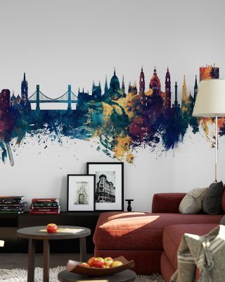 Budapest Skyline Blue & Bronze Wallpaper
