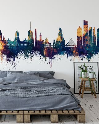 Buenos Aires Argentina Skyline Blue & Bronze Wallpaper