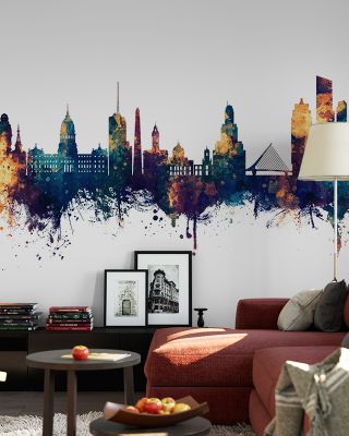 Buenos Aires Argentina Skyline Blue & Bronze Wallpaper
