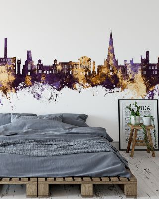Bury England Skyline Purple & Gold Wallpaper