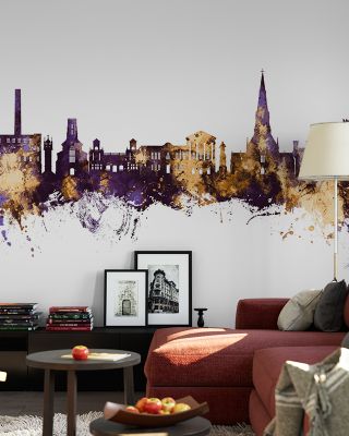 Bury England Skyline Purple & Gold Wallpaper