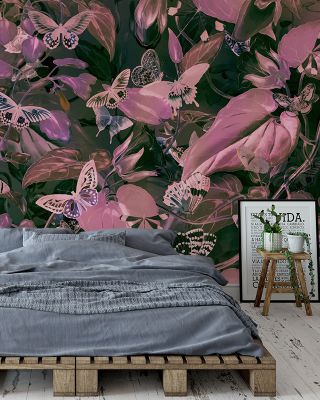 Butterfly Paradise Bright Pink Wallpaper